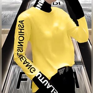 Sexy Yellow slim Fitted Mock Neck Turtleneck.